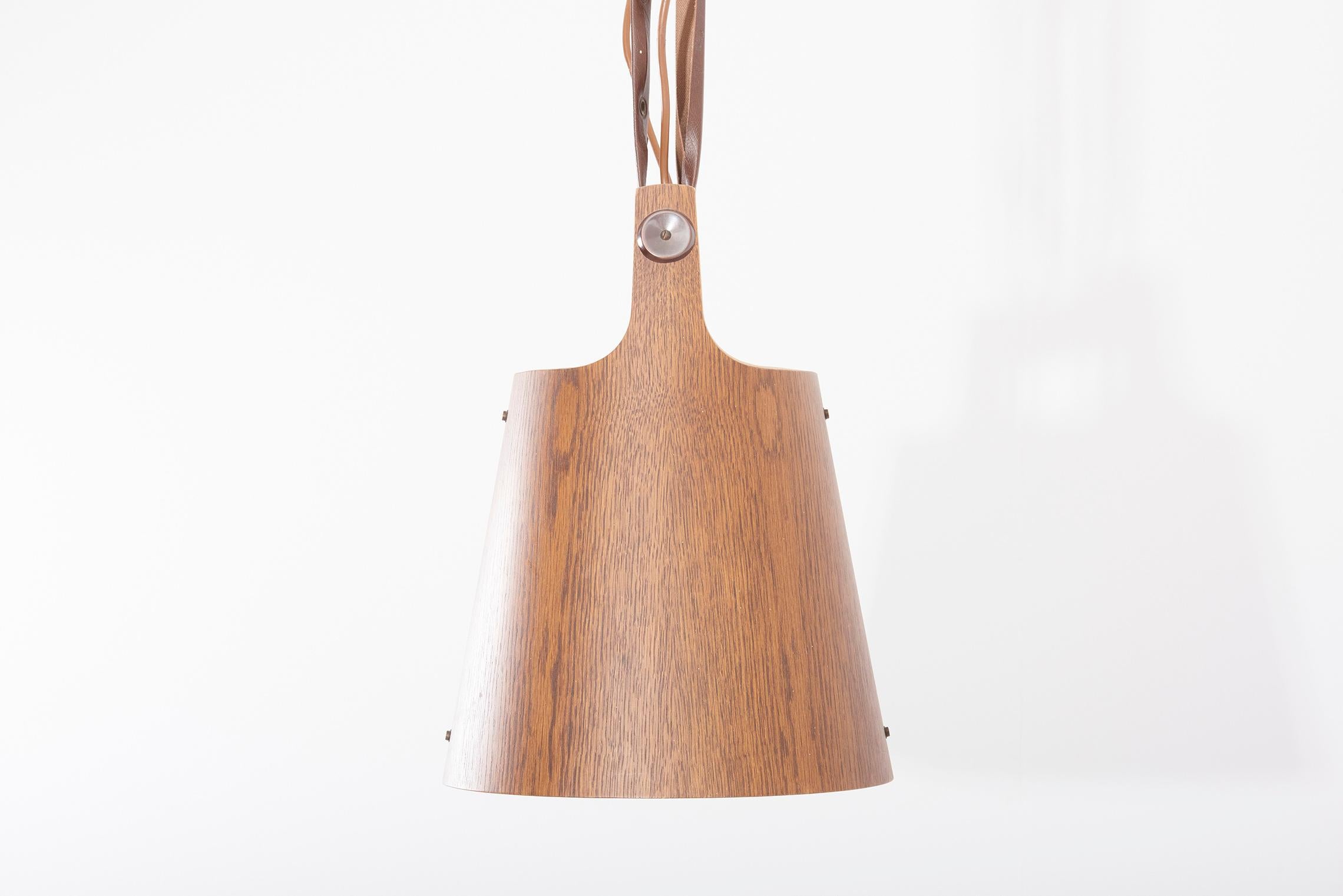 Rare Temde Pendant Lamp in Plywood, Leather and Metal, Switzerland, 1950s 4