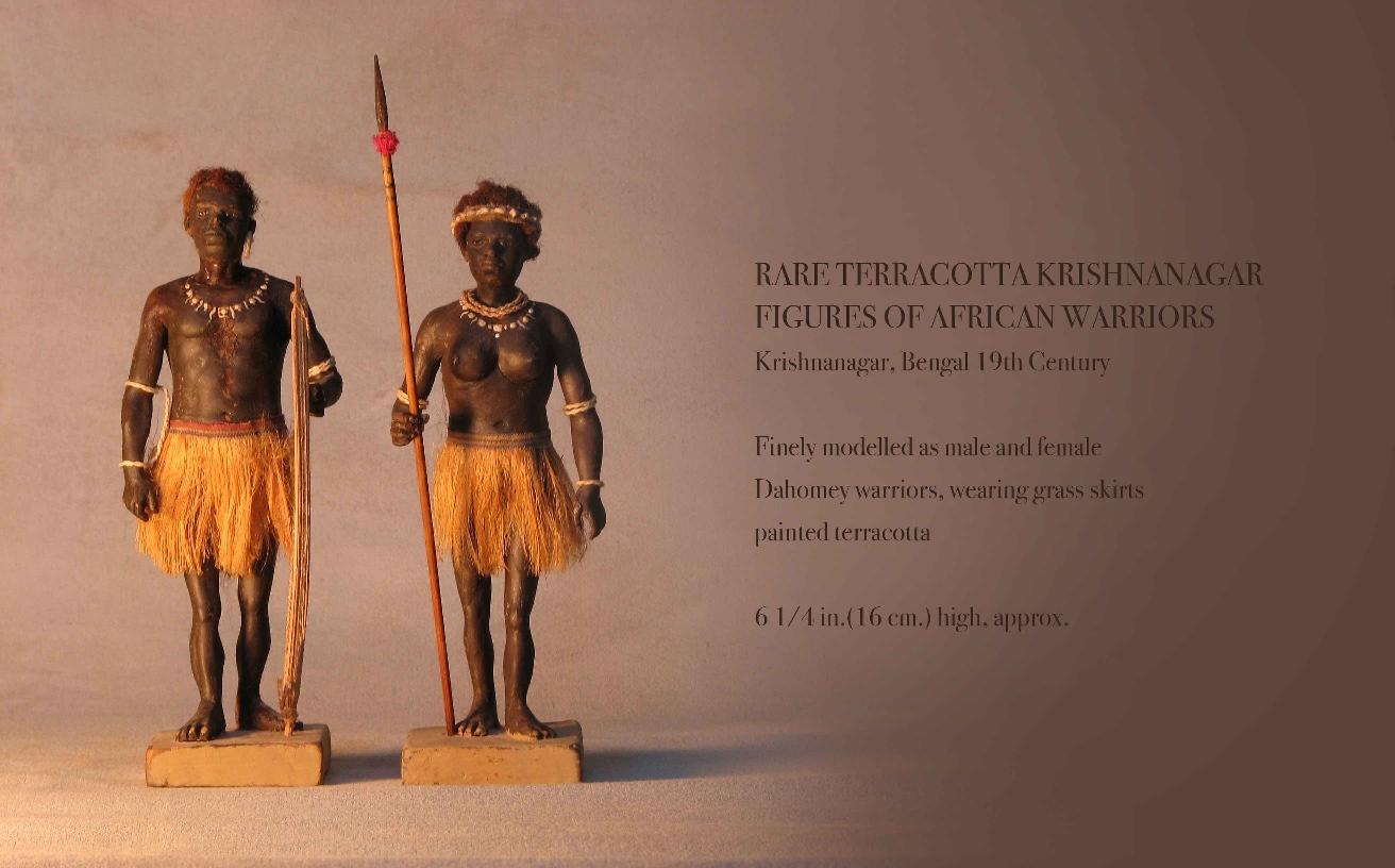 19th Century Rare Terracotta Krishnanagar Figures of African Warriors
