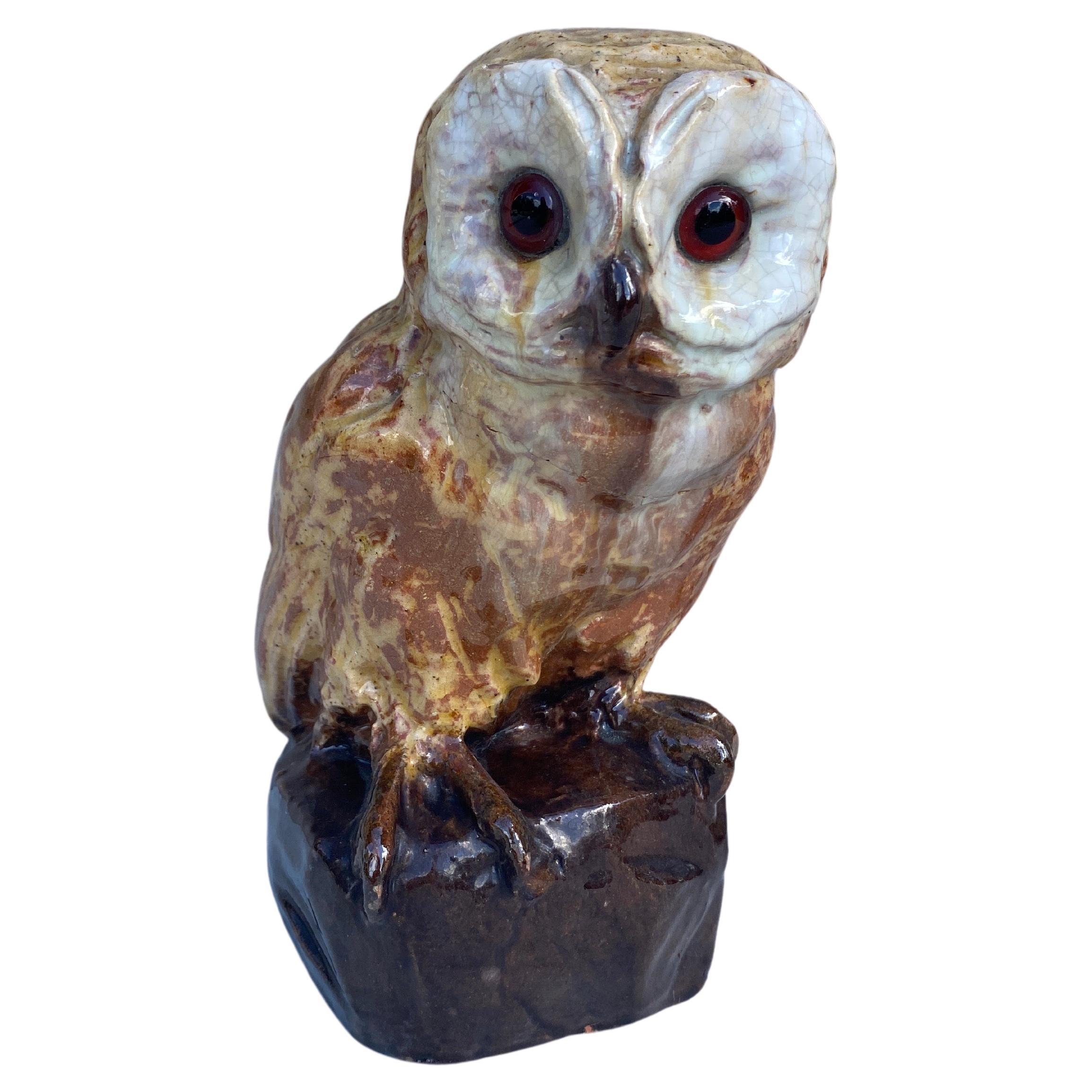 Rare Terracotta Majolica Owl Filmont Bavent Normandy For Sale