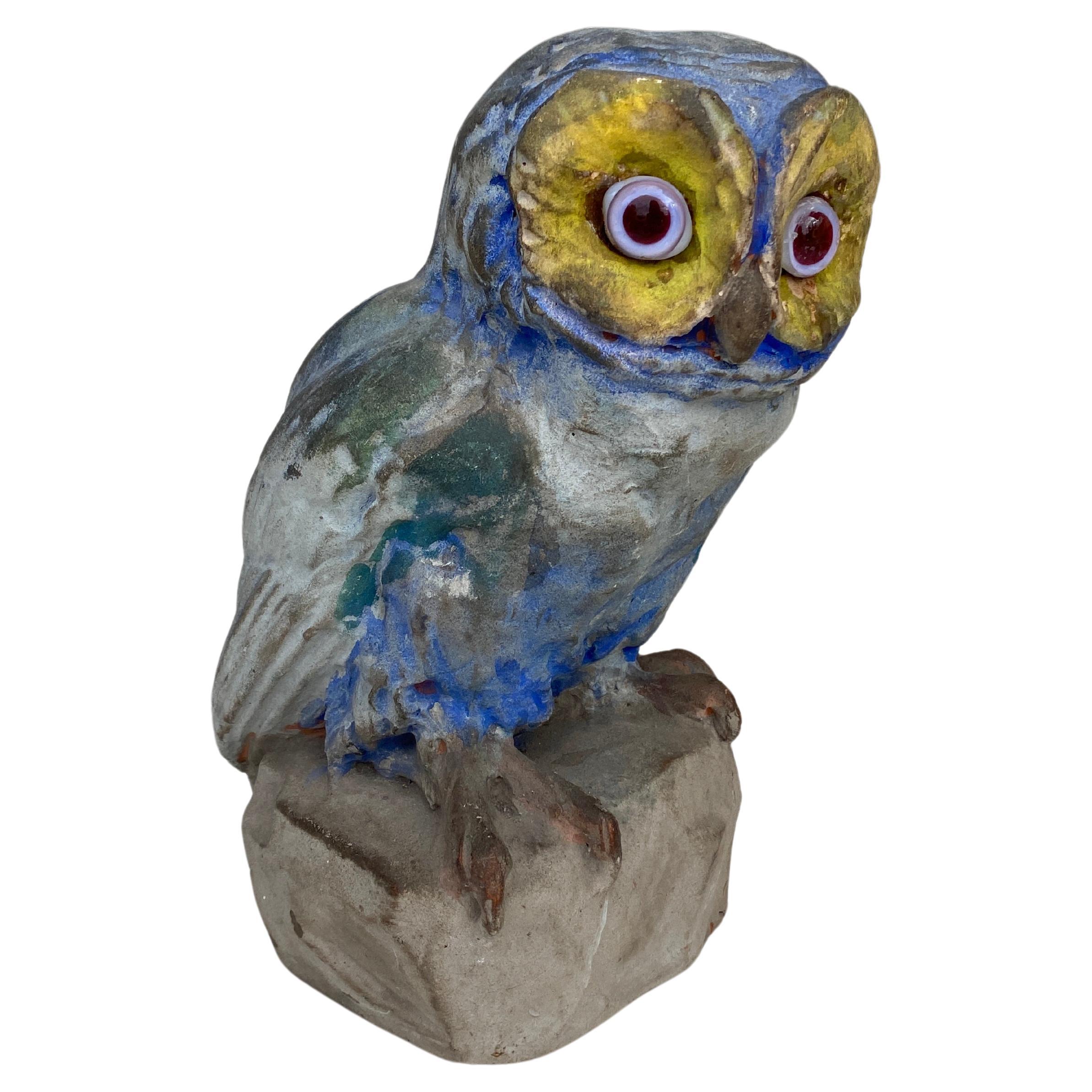 Rare Terracotta Majolica Owl Filmont Bavent Normandy For Sale