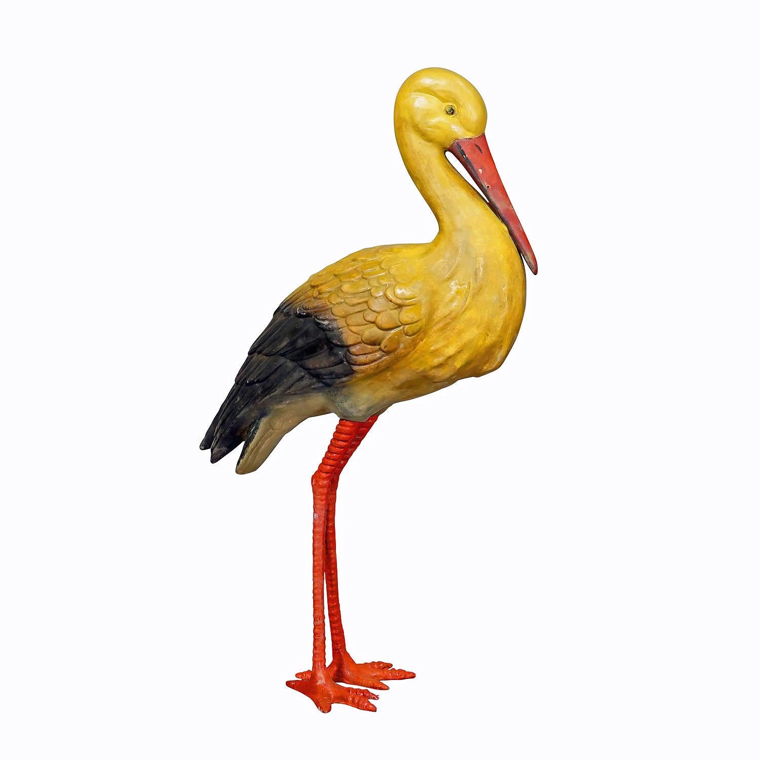 Rare Terracotta Stork for Garden Decoration, Germany ca. 1950s
Item e7304
A large stork sculpture made of terracotta, produced as a garden decoration by Heissner, Germany, ca. 1950s. The statue has a pair of metal feet, which are removable. Very