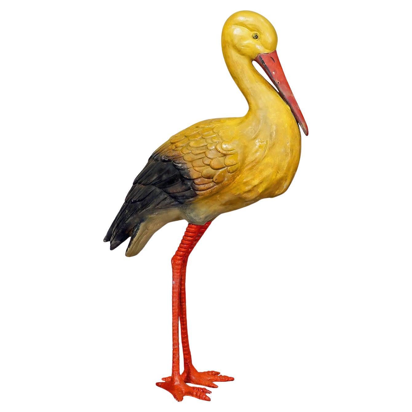 Rare cigogne en terre cuite pour décoration de jardin, Allemagne vers les années 1950