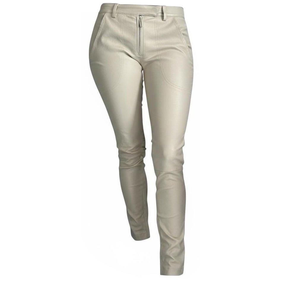 raro The Row Pantalones pitillo de piel de cordero crema US 2 Auténtico diseñador de lujo