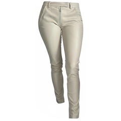 rare The Row Cream Lambskin Leather Skinny Pants US 2 Authentic Designer Luxury