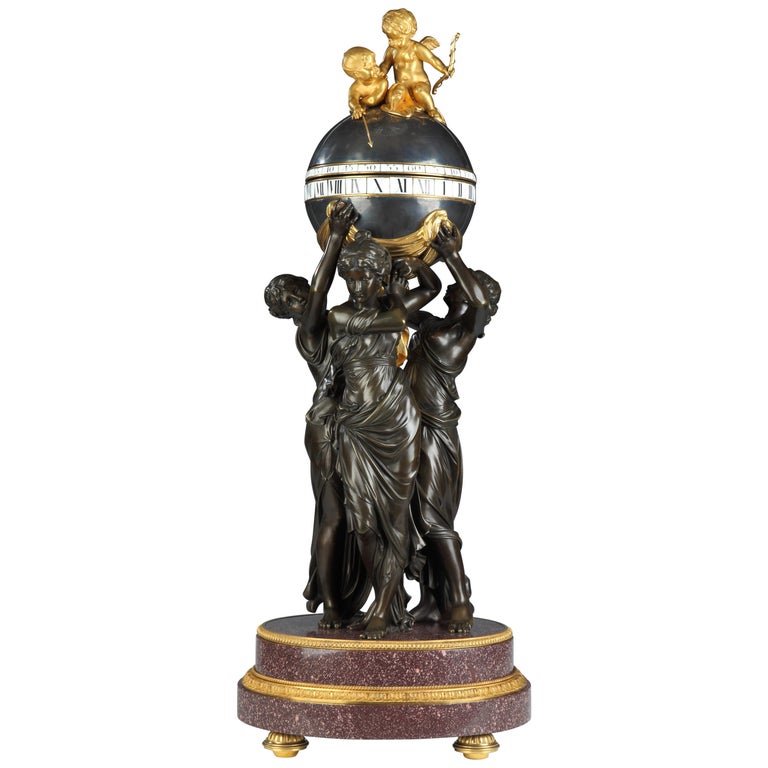 Rare "The Three Graces" Clock Attributed to H. Dasson, France, Circa 1880 For Sale