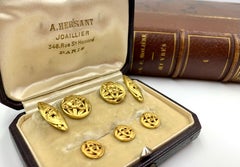 Rare Theater Masks Antique French 18K Yellow Gold Cufflinks, Buttons Dress Set