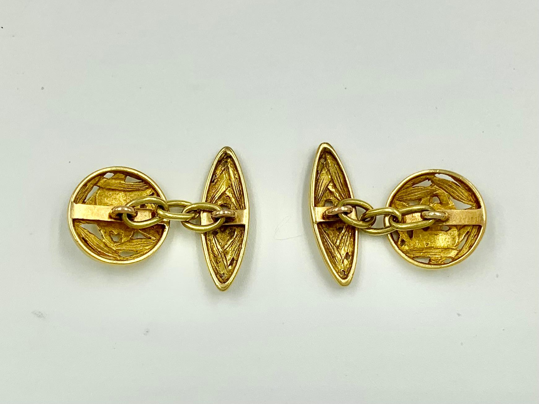 Rare Theater Masks Antique French 18K Yellow Gold Cufflinks, Buttons Dress Set For Sale 2