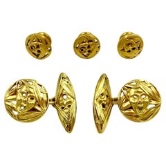 Rare Theater Masks Used French 18K Yellow Gold Cufflinks, Buttons Dress Set
