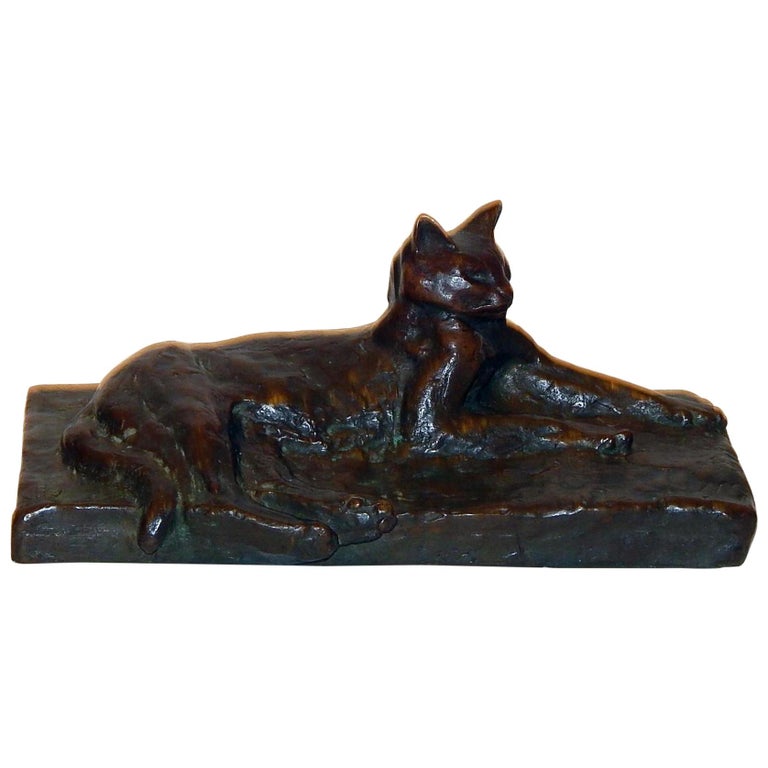 Rare Theophile Steinlen Bronze Sculpture Circa 1900 Chat Allonge Edition 10 For Sale At 1stdibs