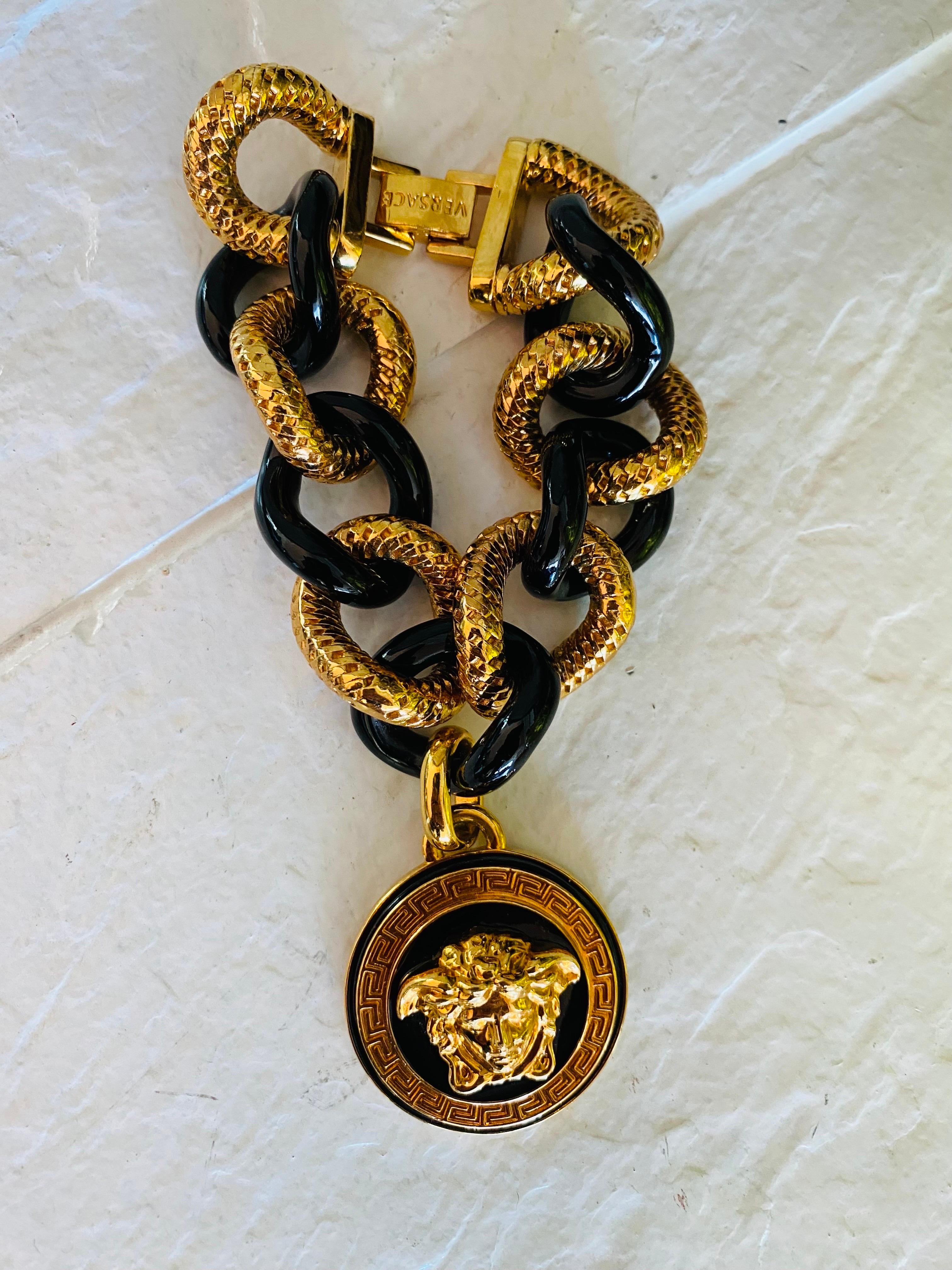 Rare Thick Chain Medusa Charm Bracelet by Versace In Good Condition For Sale In San Diego, CA