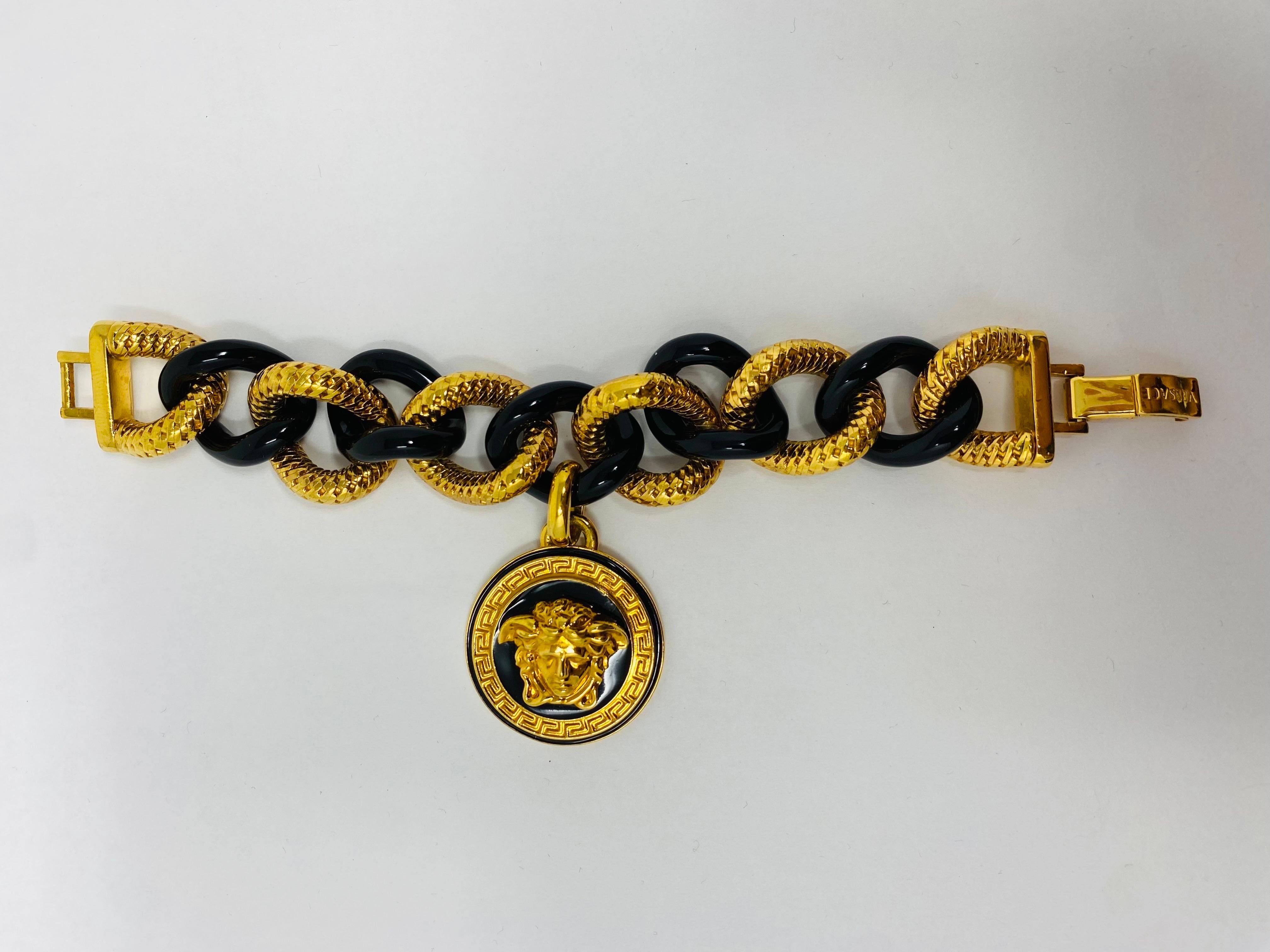 Brass Rare Thick Chain Medusa Charm Bracelet by Versace For Sale