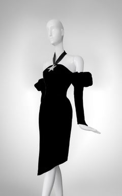 Rare Thierry Mugler Black Velvet Archival Evening Dress Dramatic Glamour