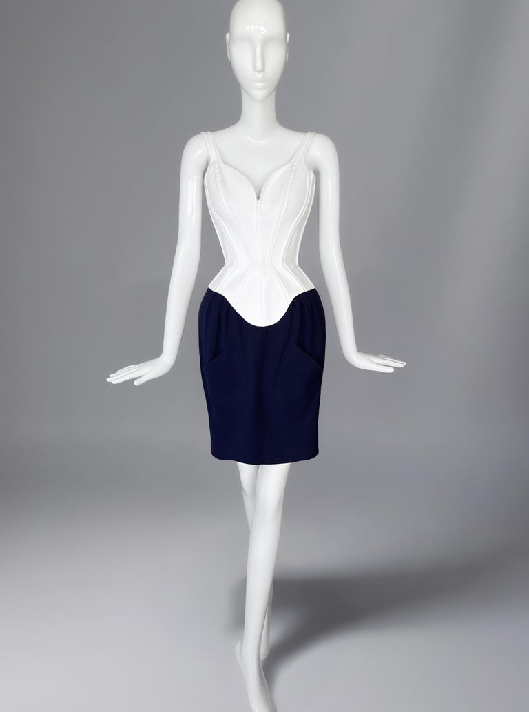thierry mugler corset dress 1999 Thierry Mugler Couture Sapphire Blue Silk Corset Strapless Gown