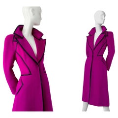Rare Thierry Mugler Couture Coat Magenta Pink Black Angora Jacket Leather