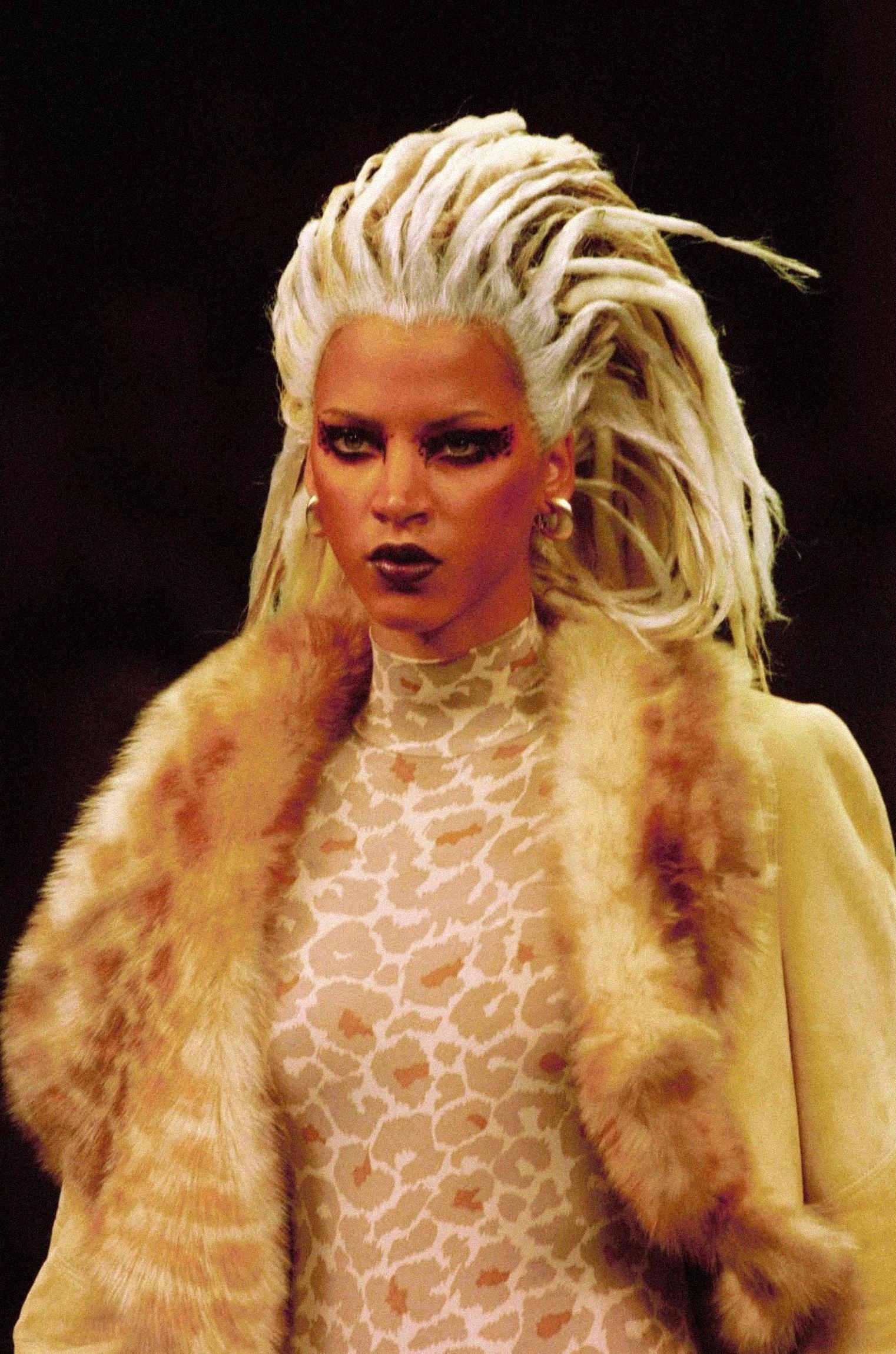 Beige Rare Thierry Mugler Couture Jacket Suede Faux Fur Bolero For Sale