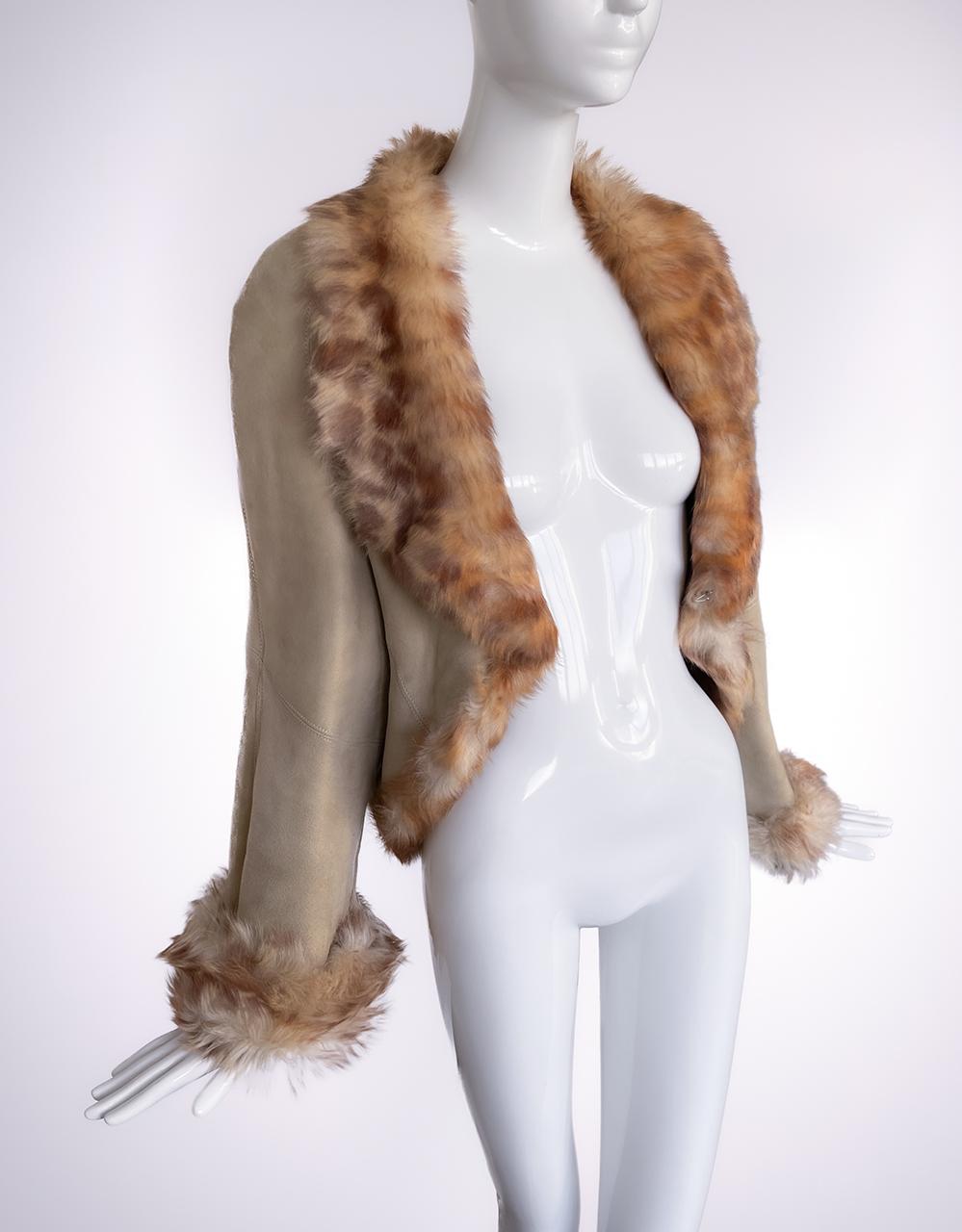 Rare Thierry Mugler Couture Jacket Suede Faux Fur Bolero In Good Condition For Sale In Berlin, BE