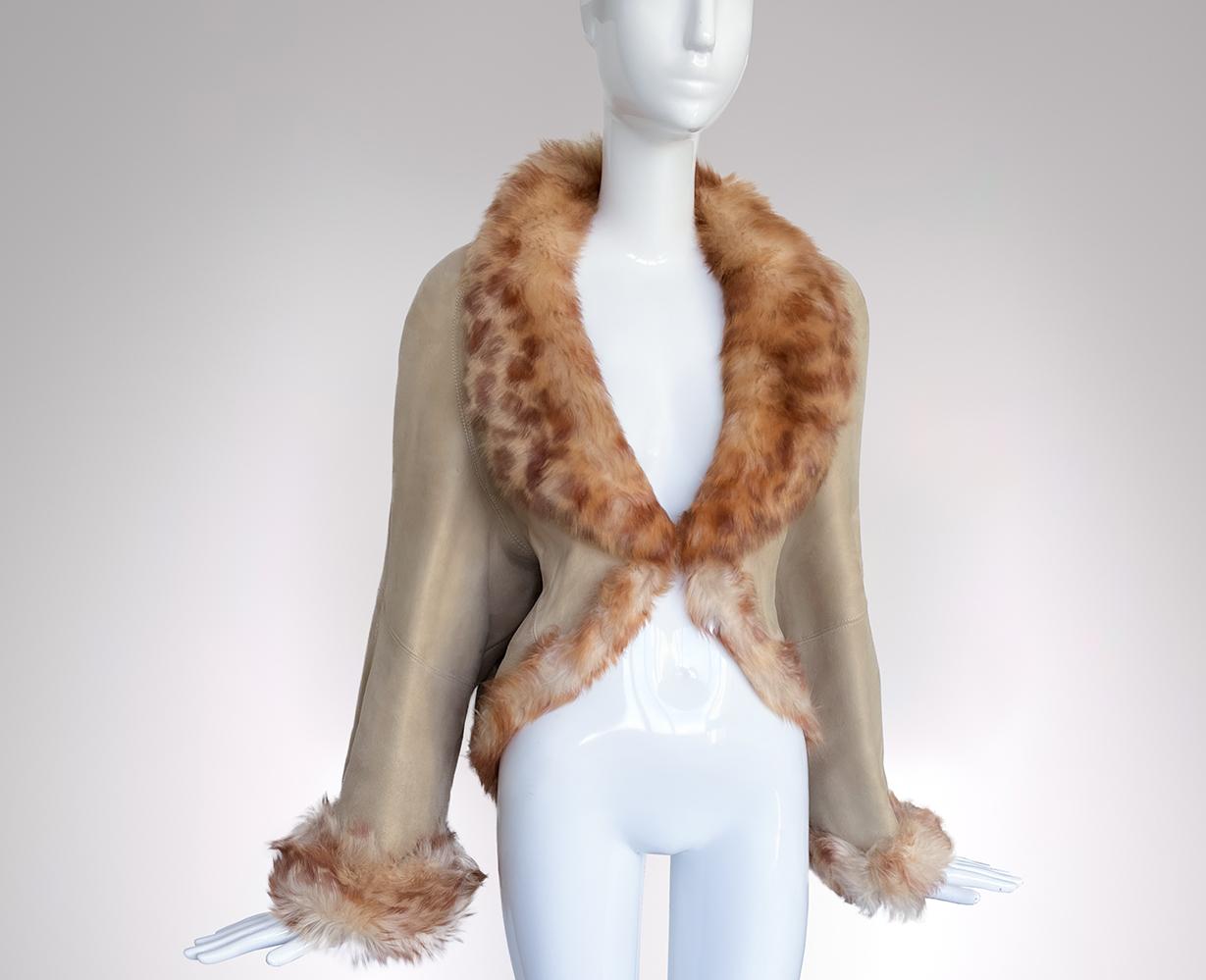Rare Thierry Mugler Couture Jacket Suede Faux Fur Bolero For Sale 3