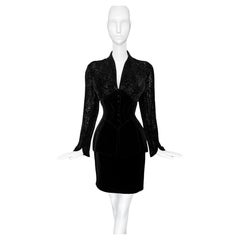 Rare Thierry Mugler Devoré Silk Ensemble Beautiful Black Skirt Suit