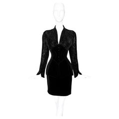 Raro Conjunto de Seda Thierry Mugler Devoré Precioso Traje de Falda Negro