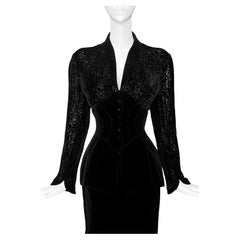 Raro ensemble di seta Thierry Mugler Devoré Bellissimo abito con gonna nera