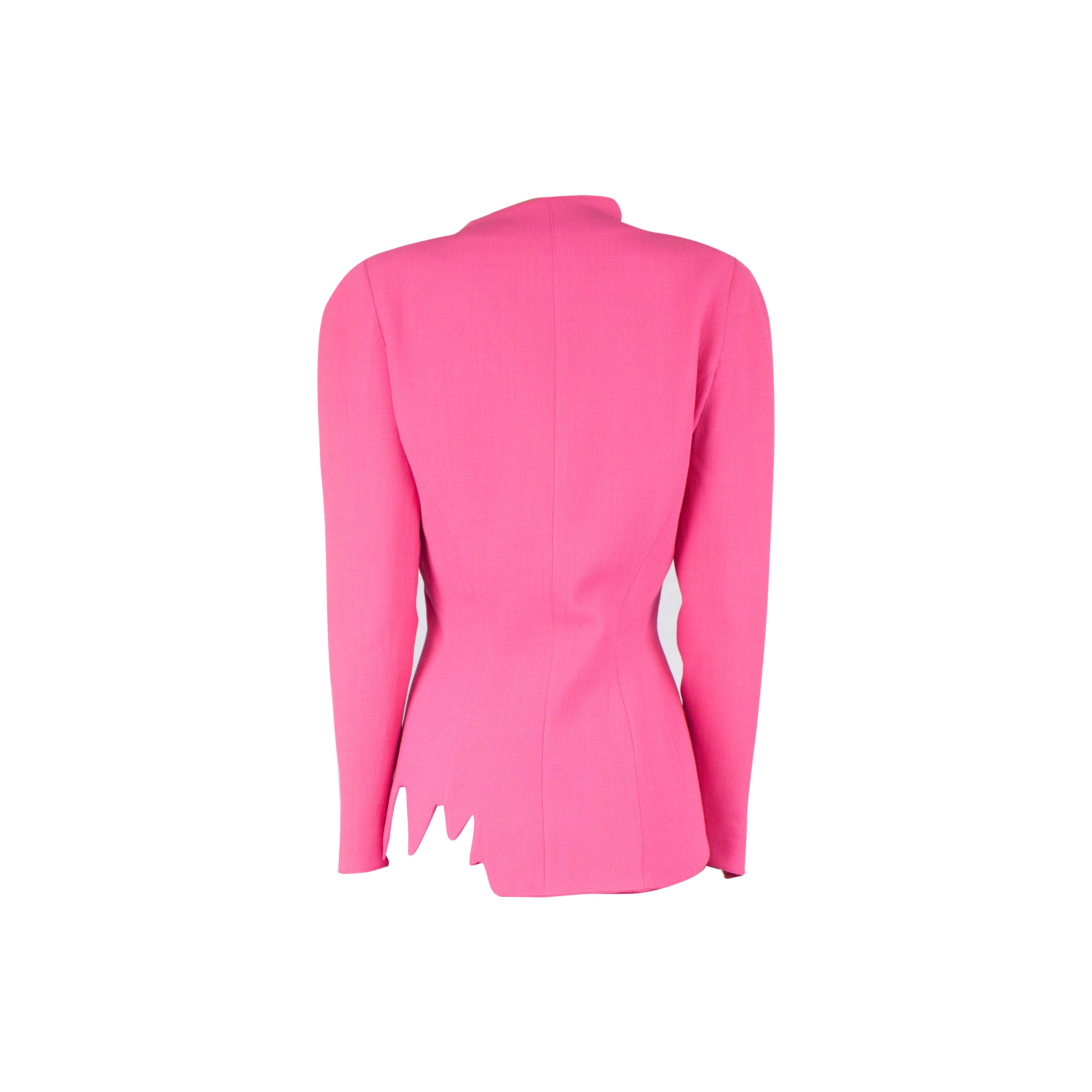 Rare Thierry Mugler documented museum bubble gum pink asymmetric jacket, c.1988 In Good Condition In London, GB