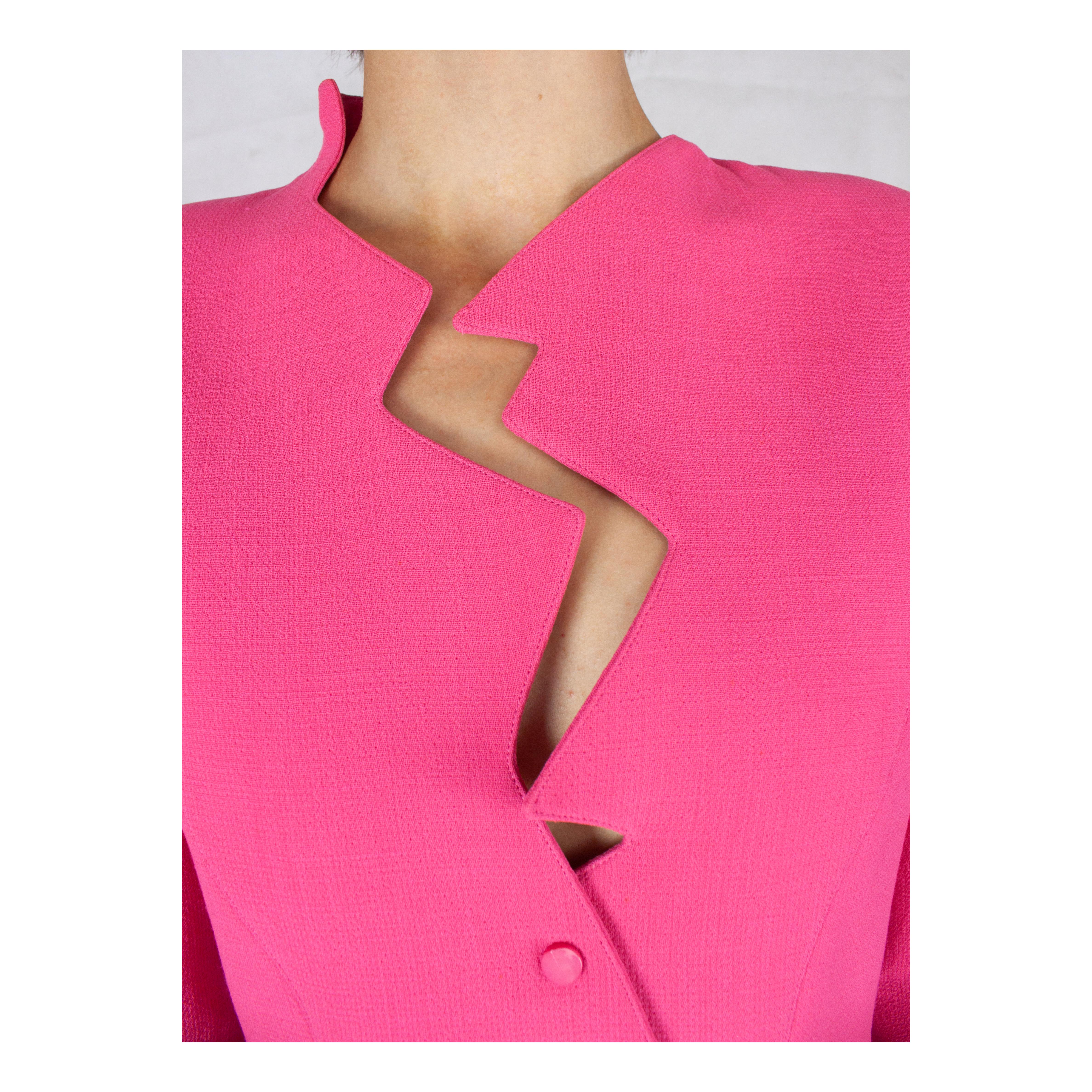 Women's Rare Thierry Mugler documented museum bubble gum pink asymmetric jacket, c.1988