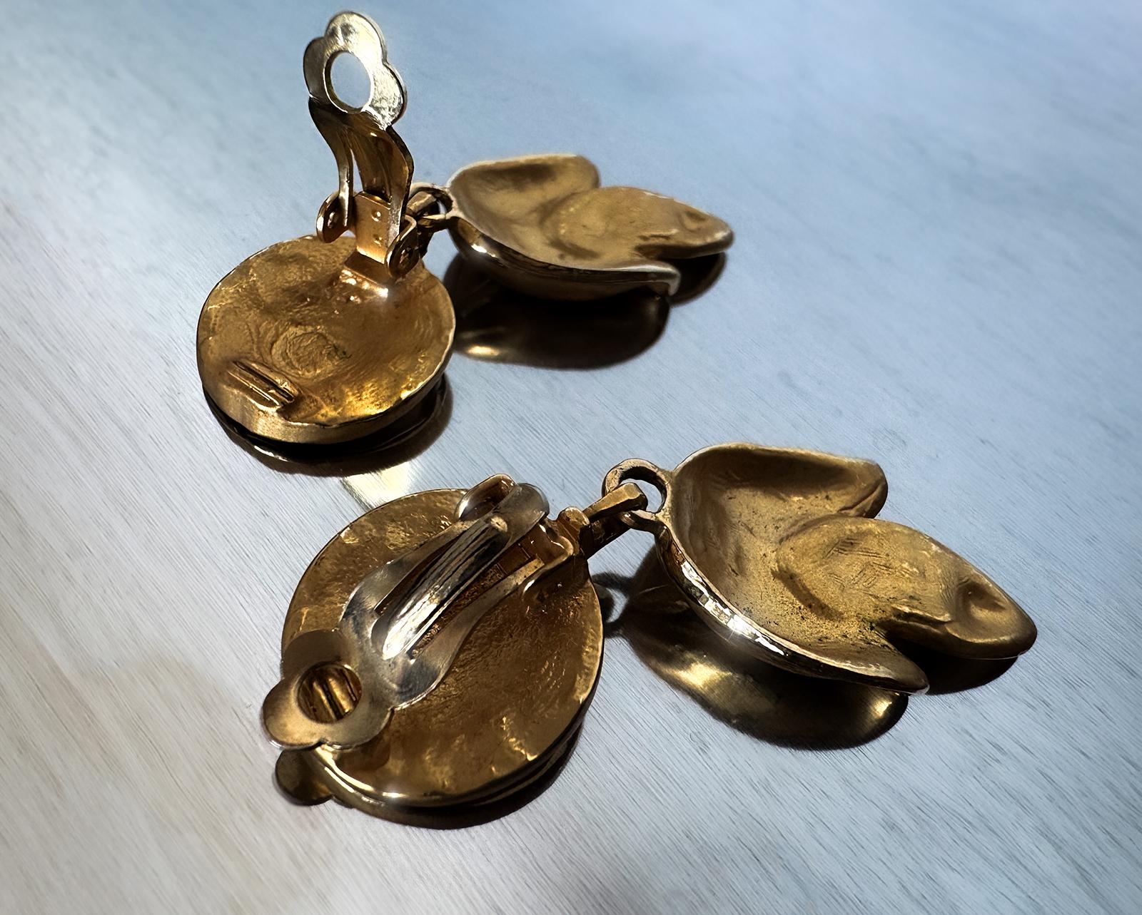 Rare Thierry Mugler Earrings Gold Metal Celestial Leaves For Sale 1