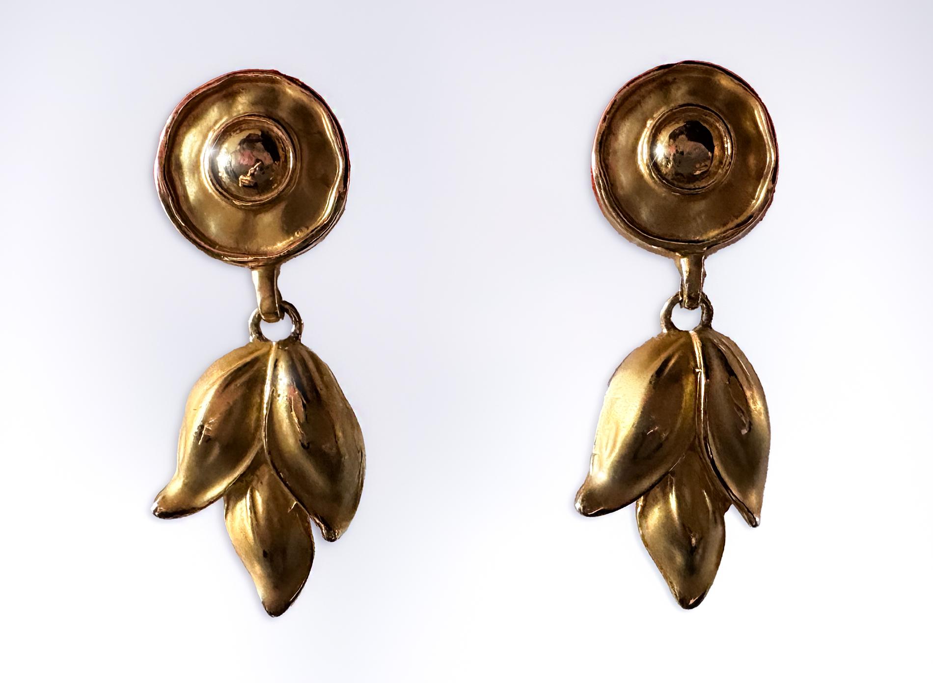 Rare Thierry Mugler Earrings Gold Metal Celestial Leaves For Sale 2