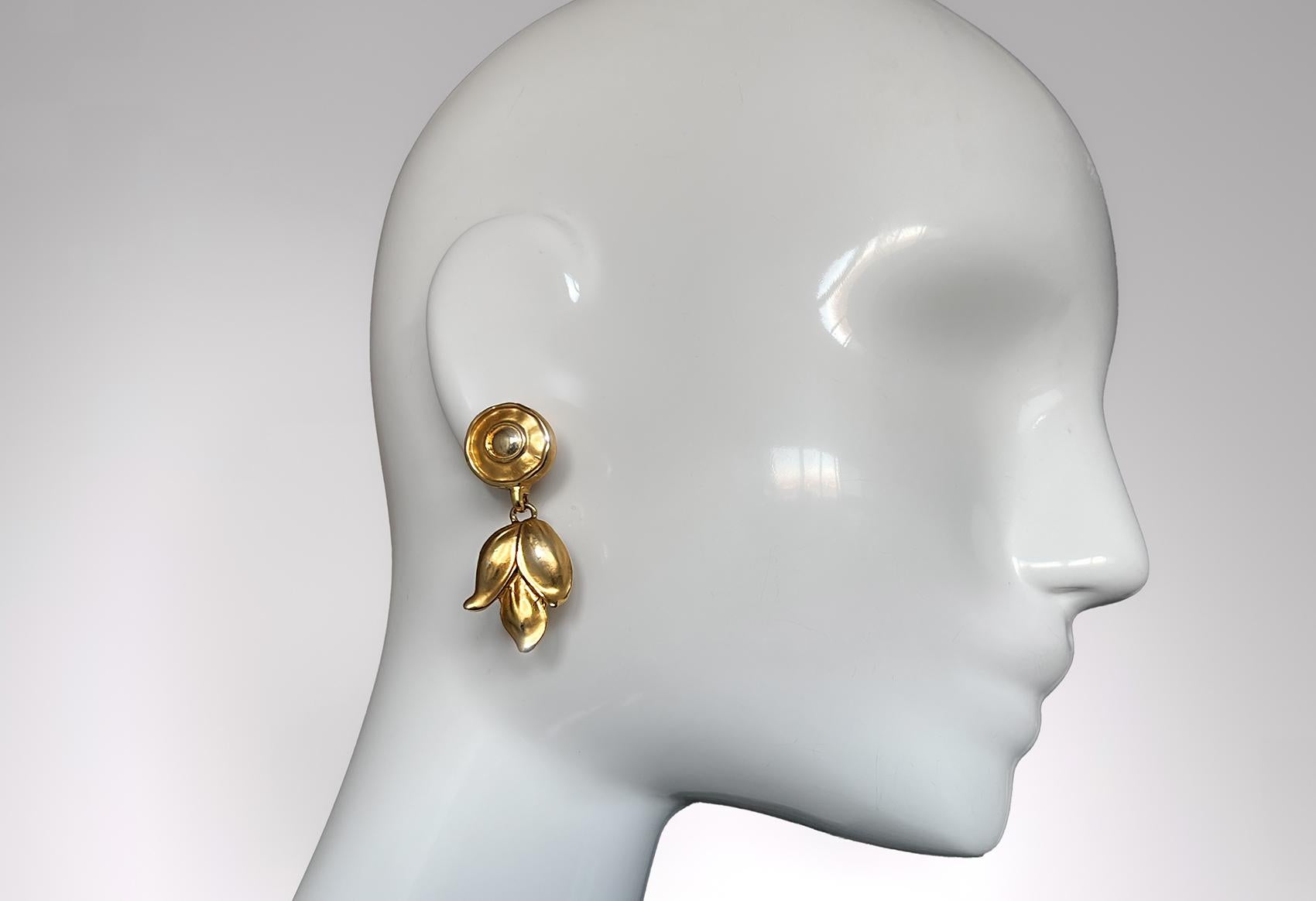 Rare Thierry Mugler Earrings Gold Metal Celestial Leaves For Sale 3