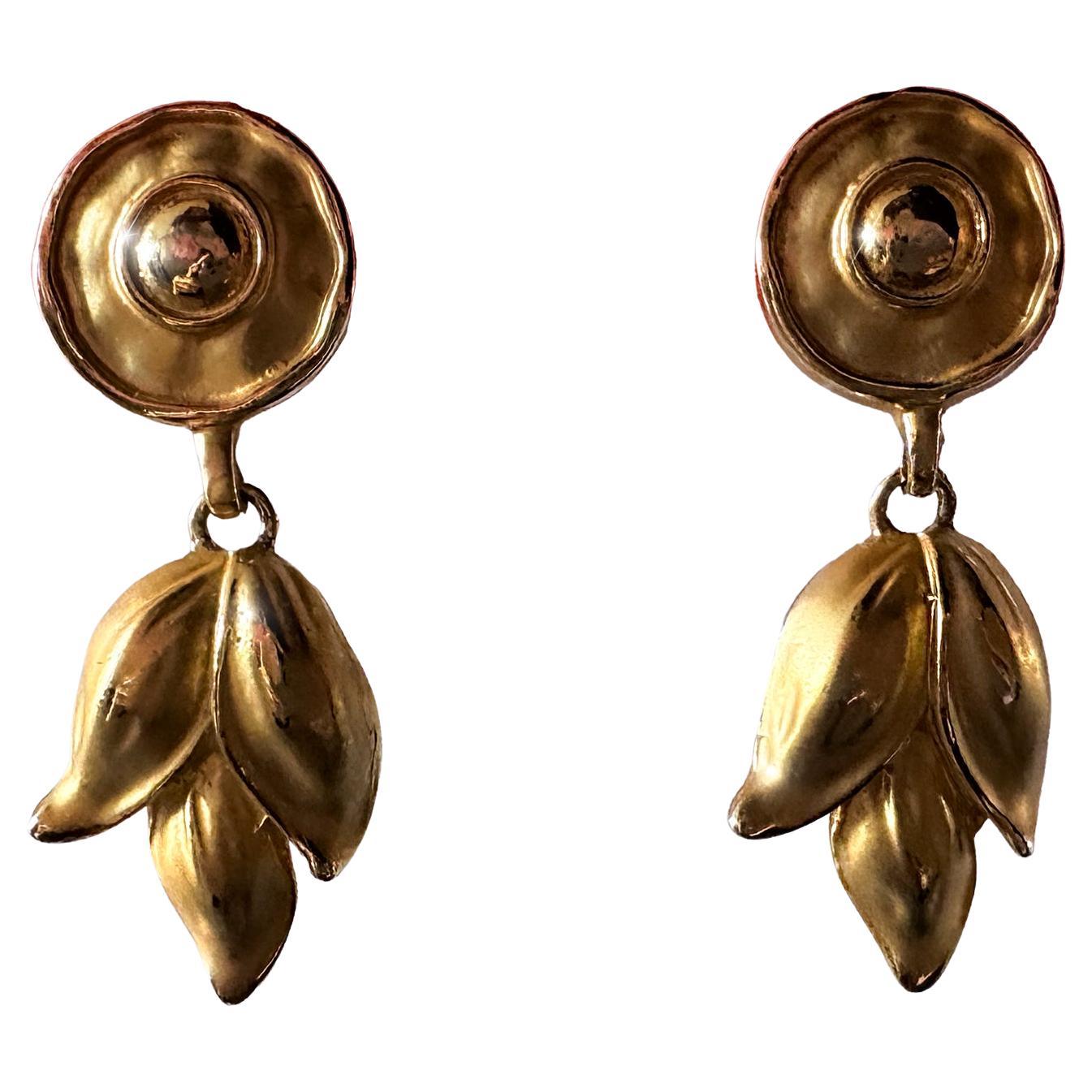 Rare Thierry Mugler Earrings Gold Metal Celestial Leaves For Sale