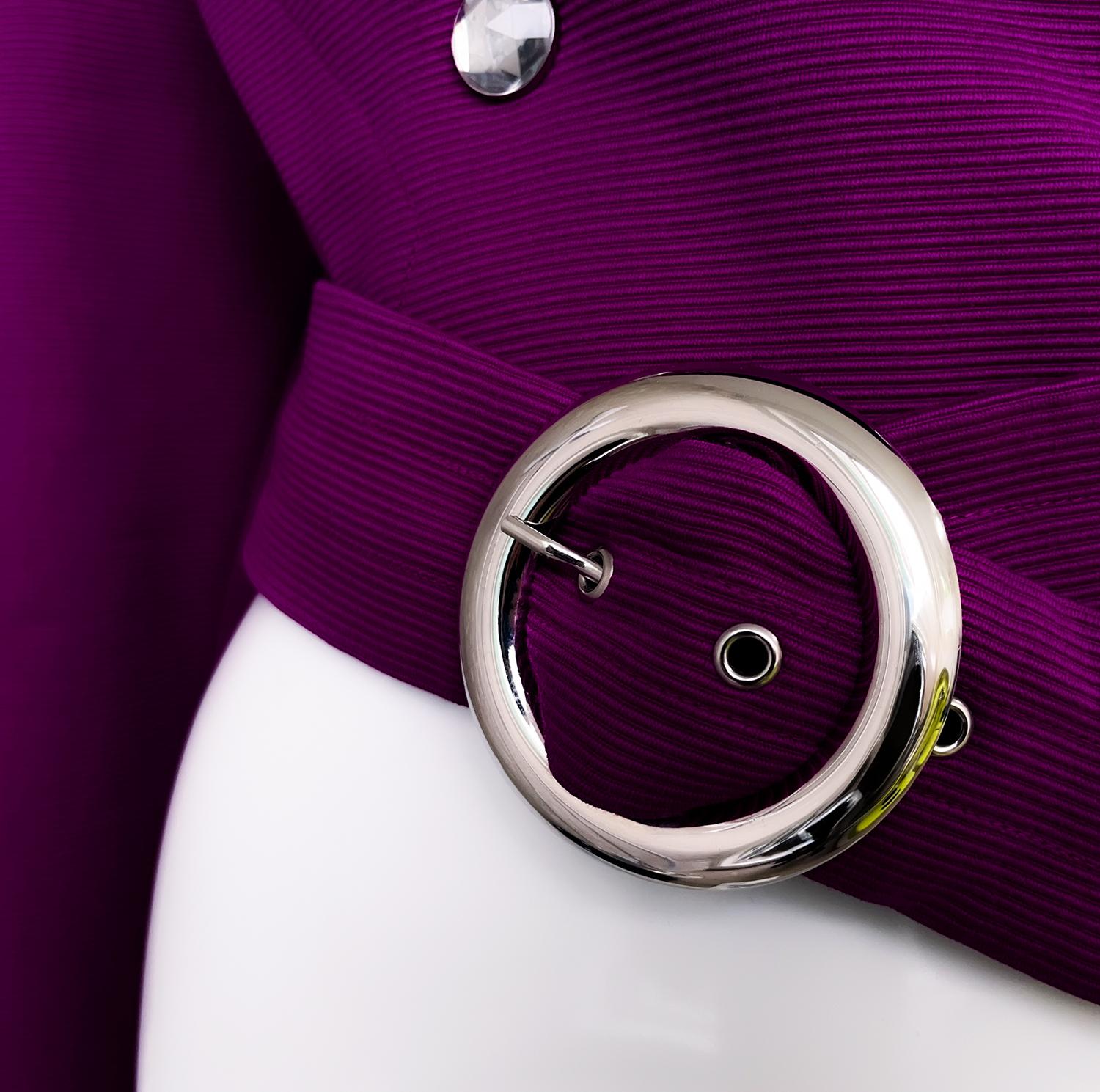 Women's Rare Thierry Mugler FW 1985 Fabulous Dramatic Jacket Collar Belt Purple Lilac For Sale