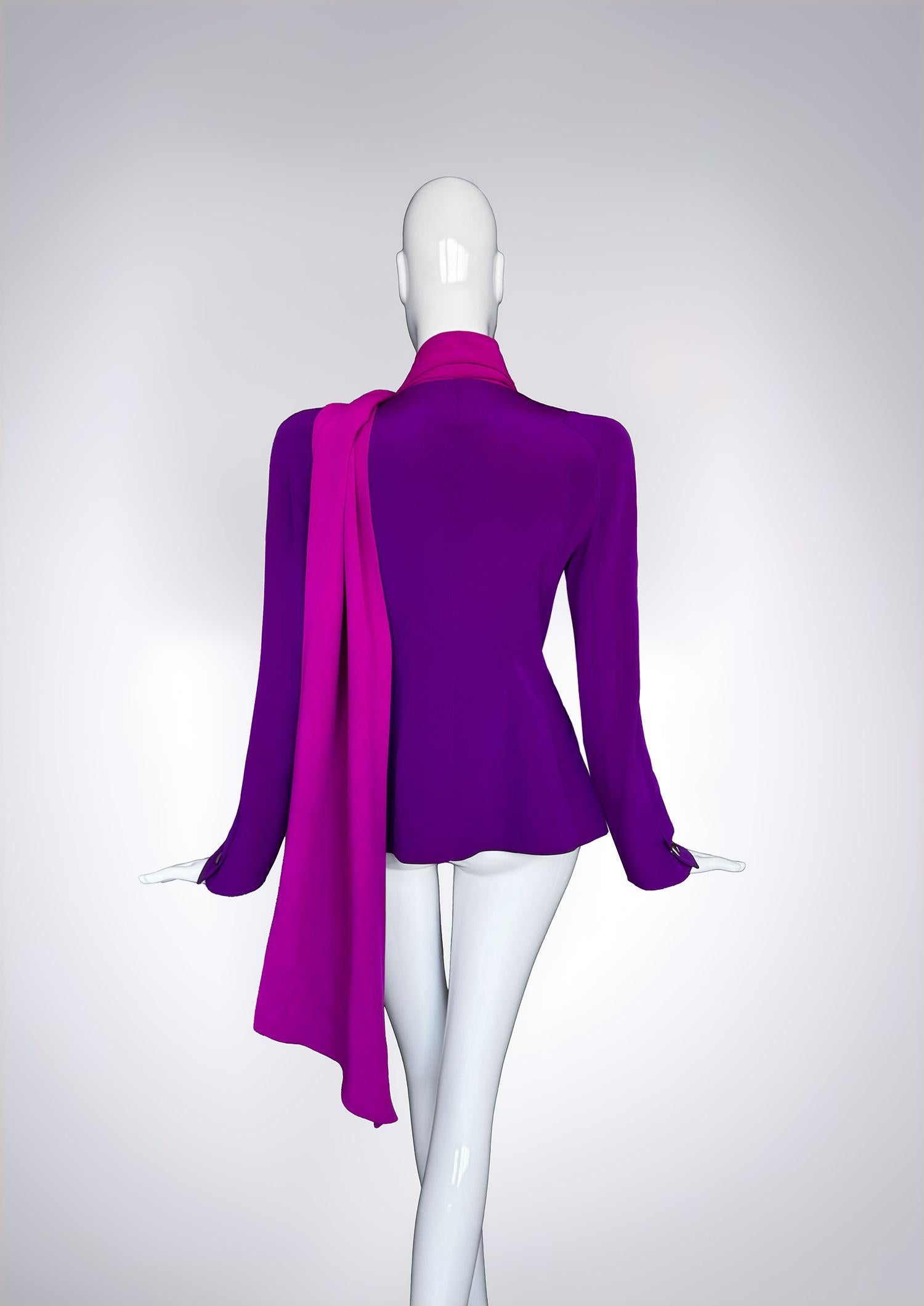 Women's Rare Thierry Mugler FW 2001 Bombshell Silk Runway Jacket with Scarf For Sale