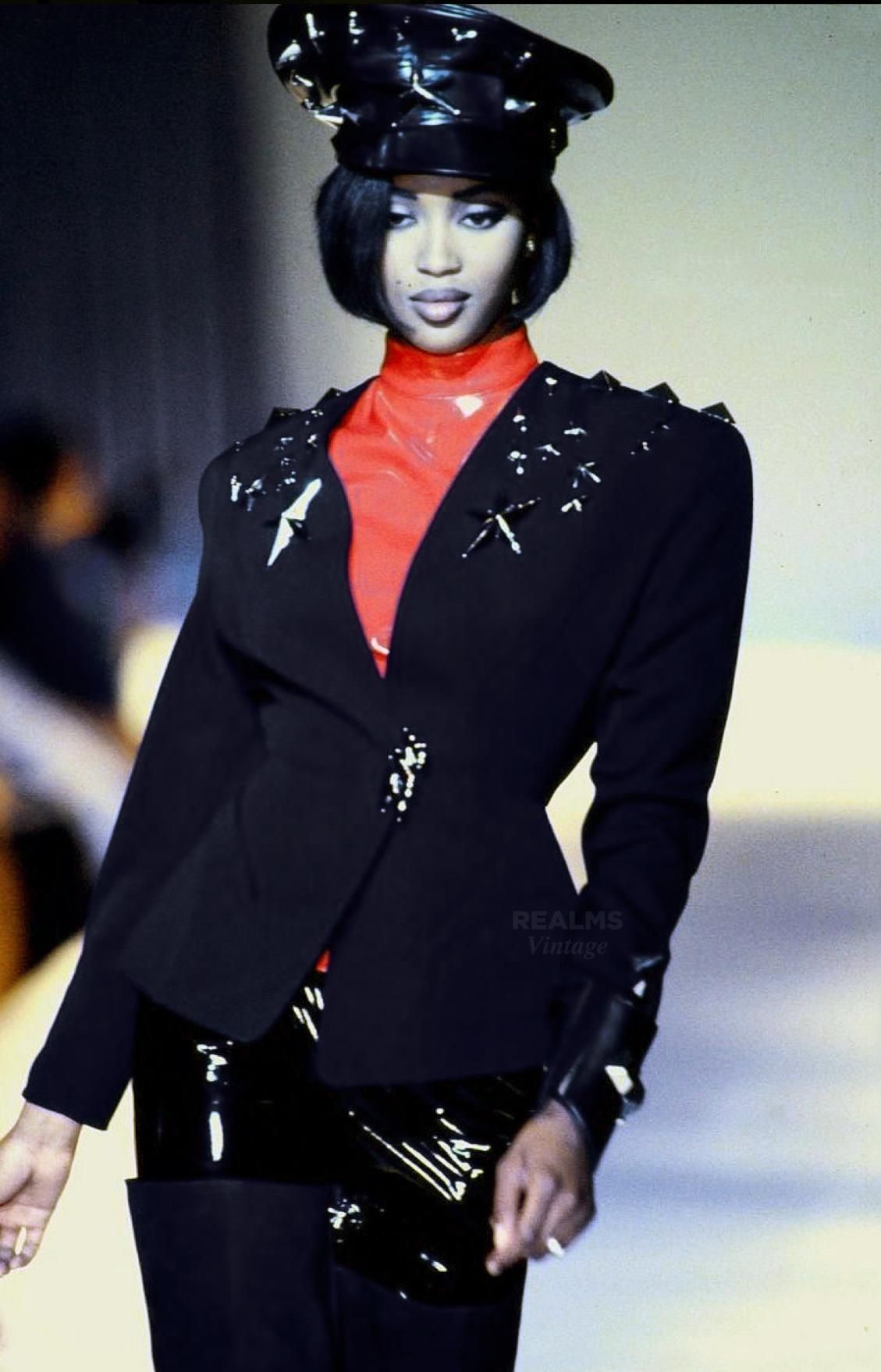 black single breasted jacket with silver metal details thierry mugler