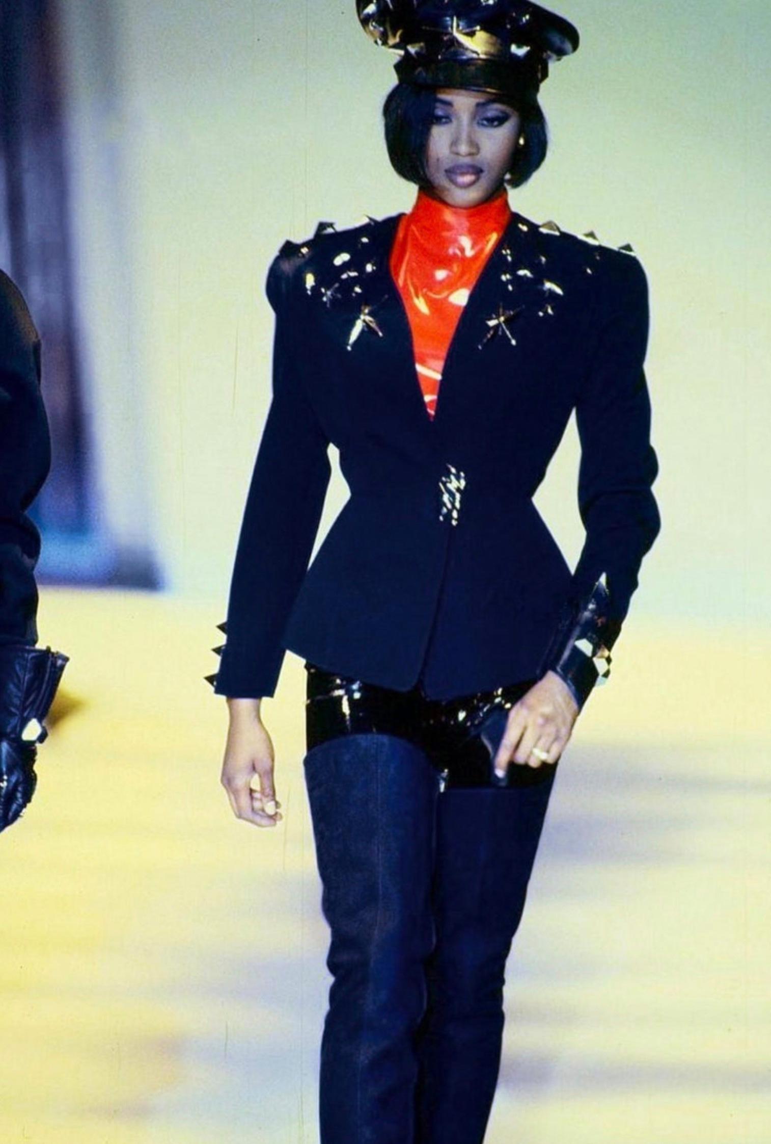 black single breasted jacket with silver metal details thierry mugler