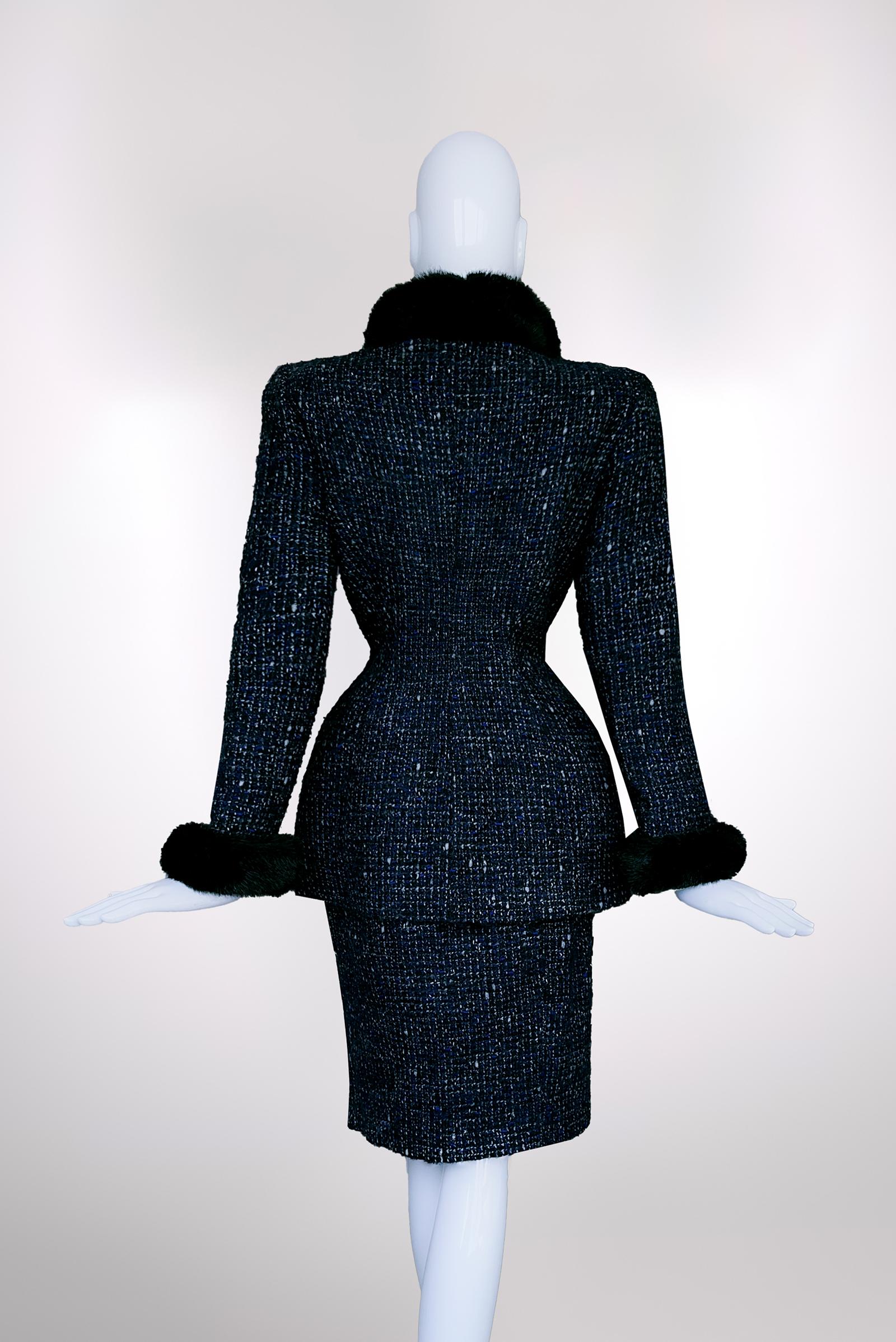 Rare Thierry Mugler FW1998 Archival Skirt Suit Tweed Jacket  In Good Condition For Sale In Berlin, BE