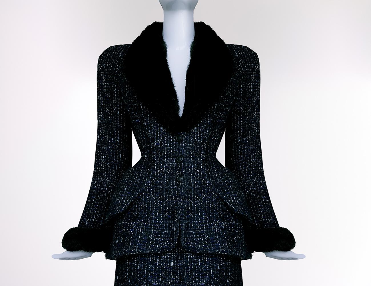 Thierry Mugler tailleur jupe d'archives en tweed rare, automne-hiver 1998  en vente 1