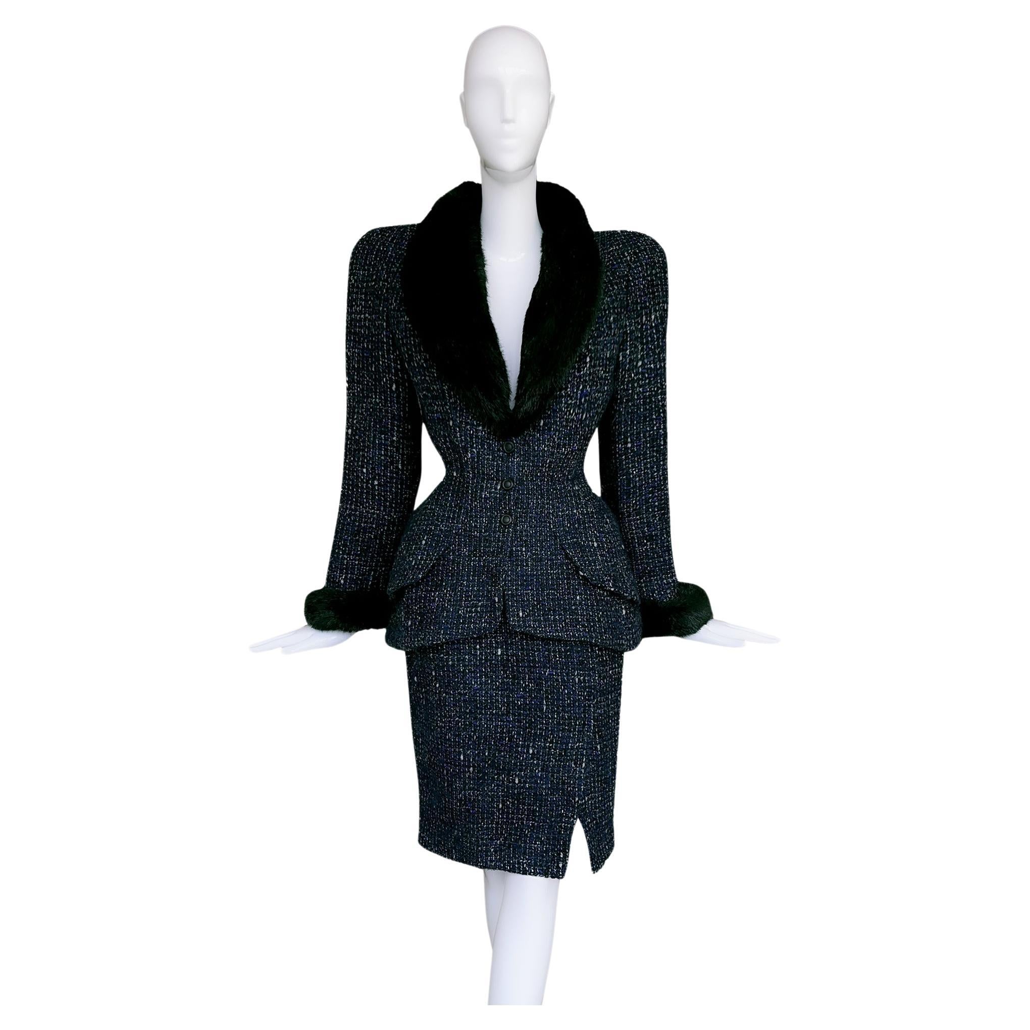 Thierry Mugler tailleur jupe d'archives en tweed rare, automne-hiver 1998  en vente