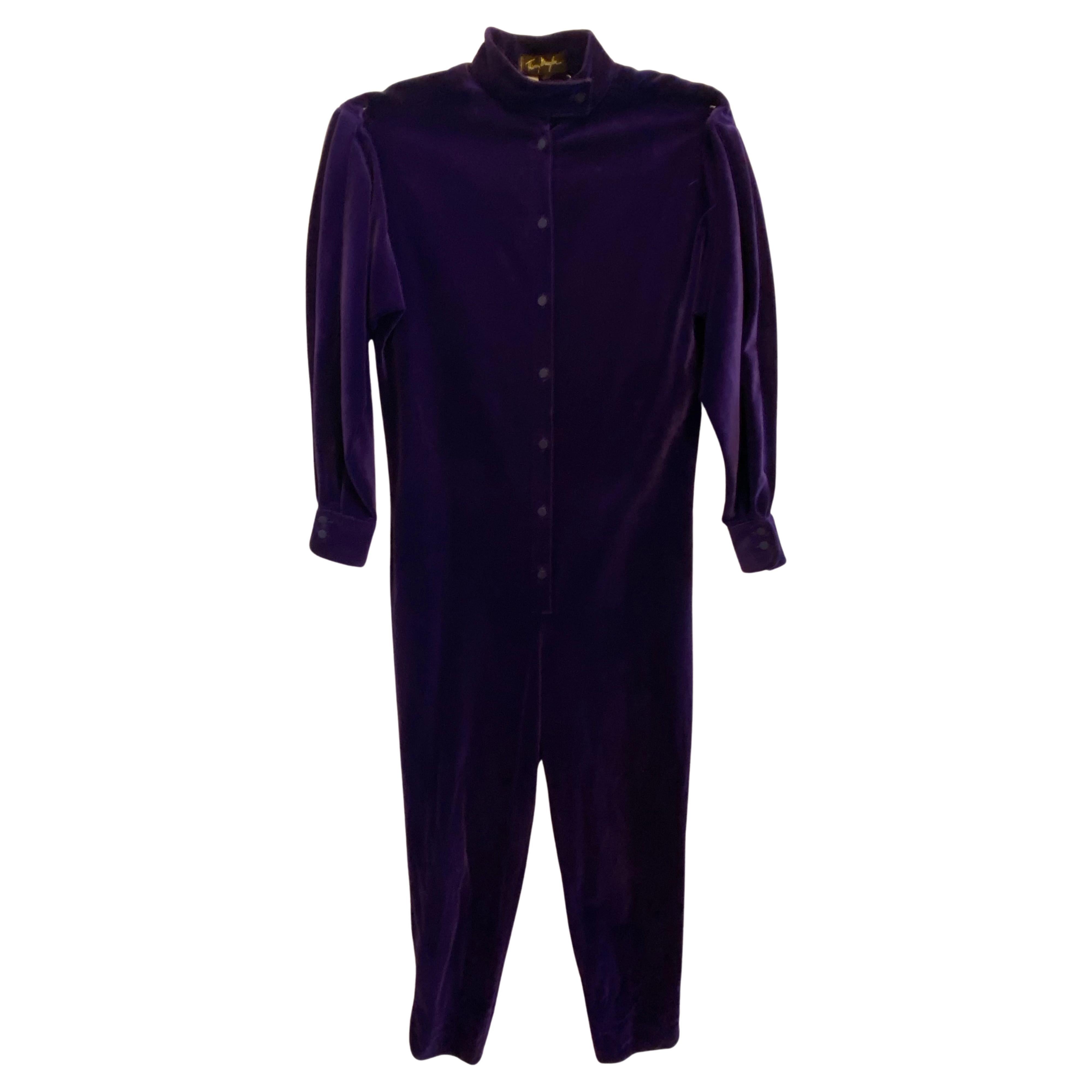 Rare Thierry Mugler "Limited Edition" Plush Deep-Violet Cotton-Velvet Jumpsuit For Sale