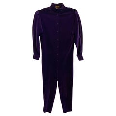 Vintage Rare Thierry Mugler "Limited Edition" Plush Deep-Violet Cotton-Velvet Jumpsuit