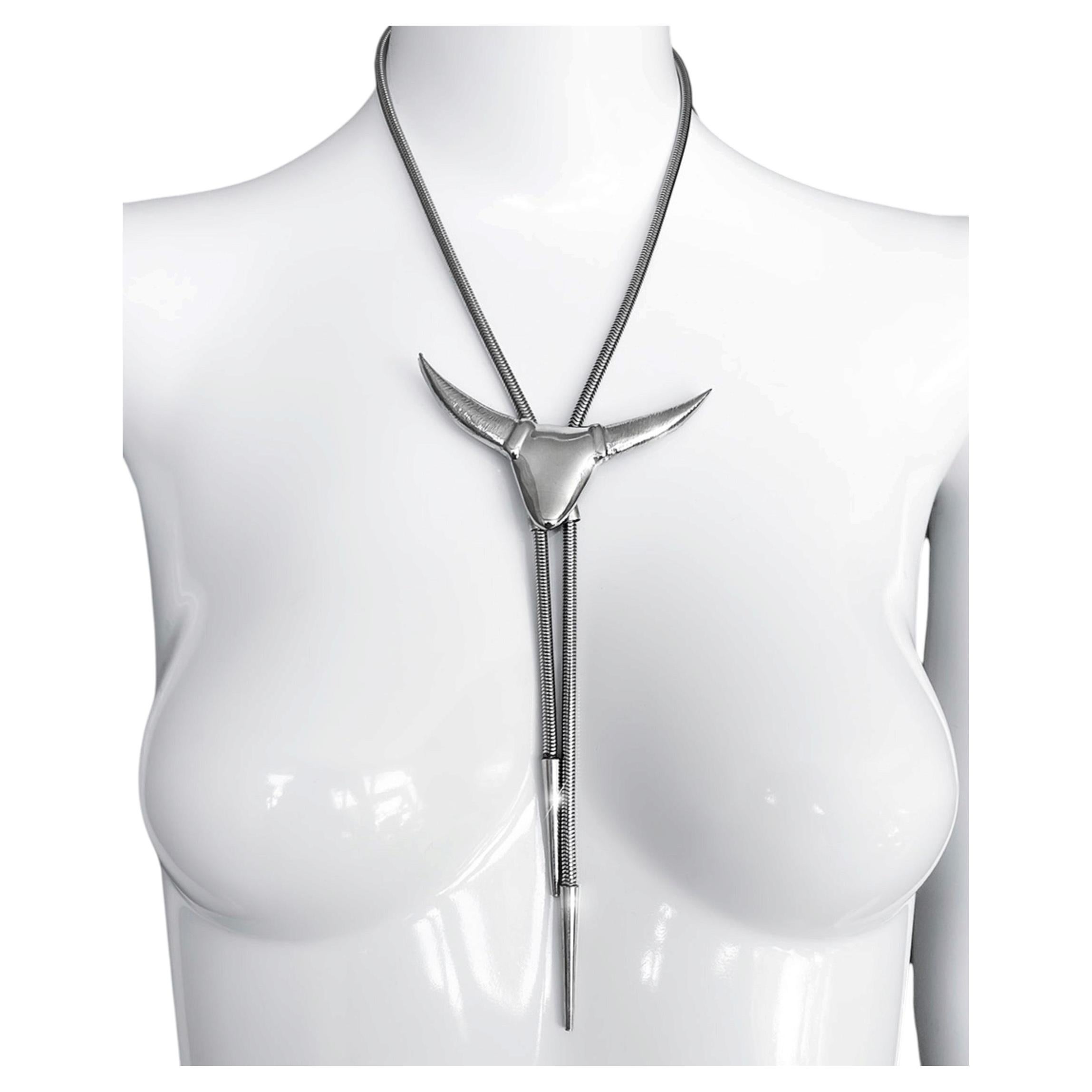 Rare Thierry Mugler Silver Metal Bolo Tie or Brooch SS 1992 For Sale