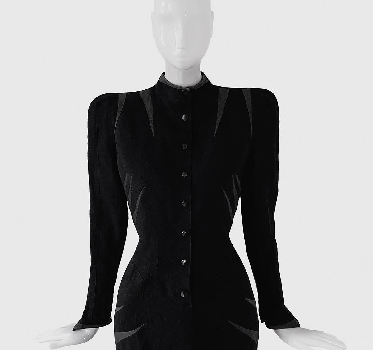 Rare Thierry Mugler SS 1988 Dress Black Iconic Dramatic Collectors Piece  For Sale 2