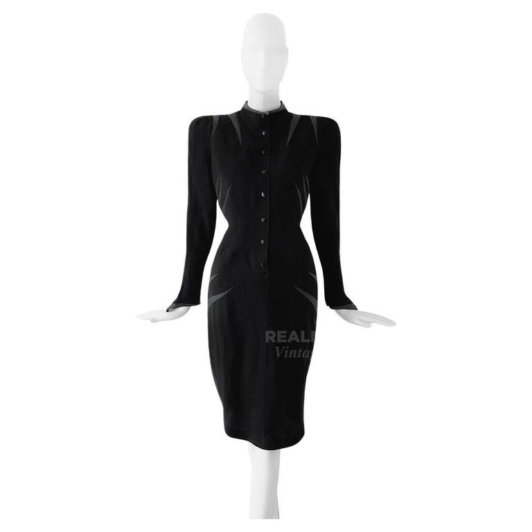 S/S 1988 Thierry Mugler Documented Sheer Black Bust Long Sleeve Mini Dress main image 1