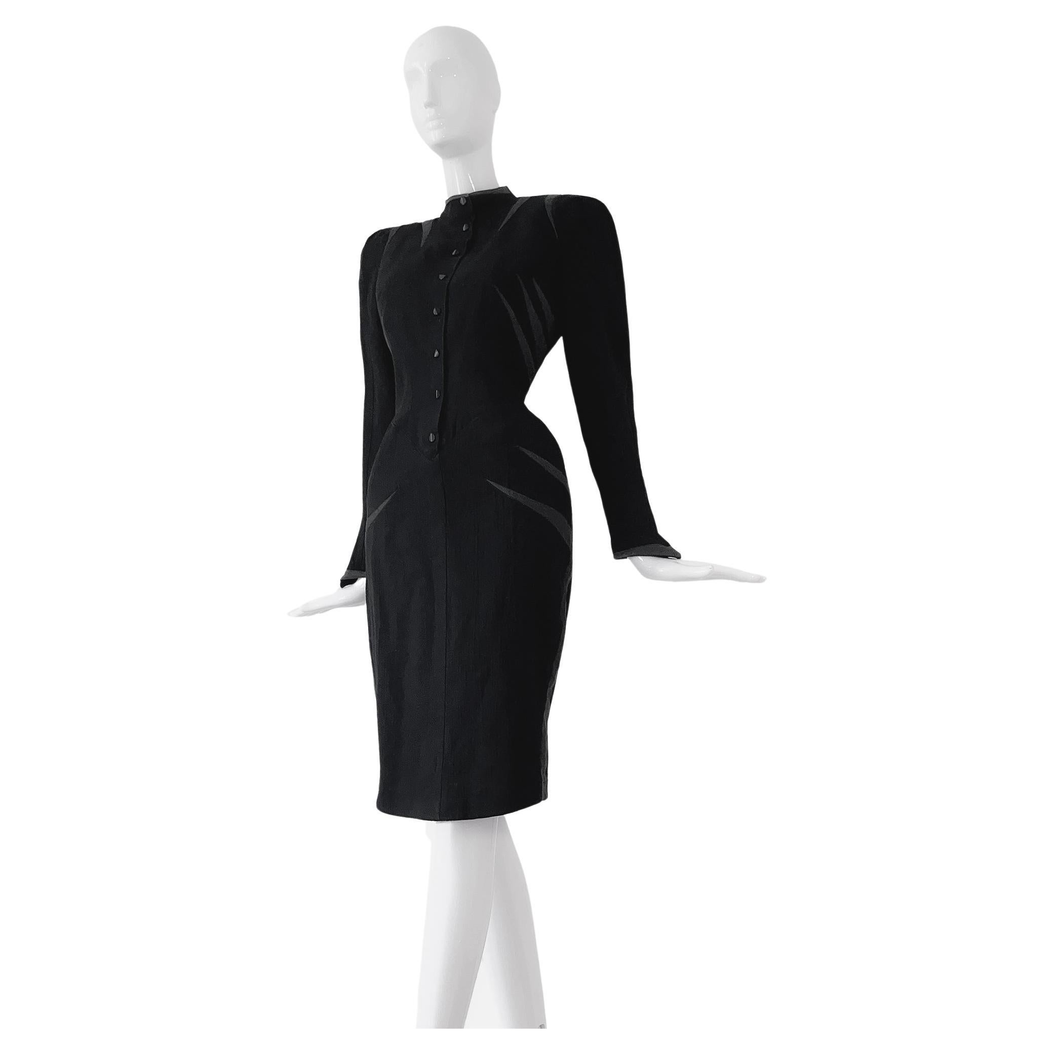 Rare robe noire iconique des collectionneurs Thierry Mugler SS 1988 