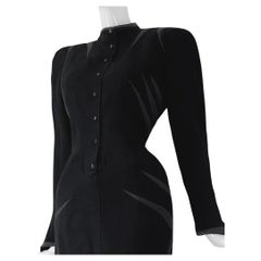 Raro abito Thierry Mugler SS 1988 Nero Iconico Drammatico Pezzo da collezione