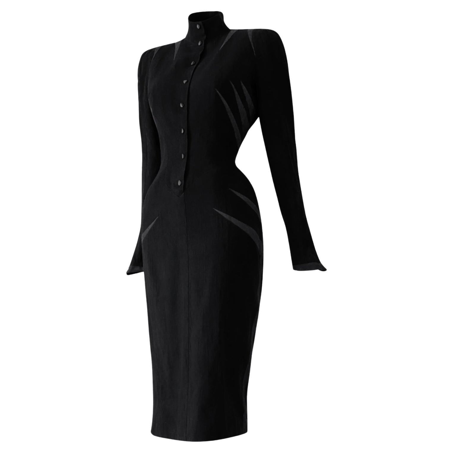 Rare Thierry Mugler SS 1988 Été Africain dramatic Dress Black