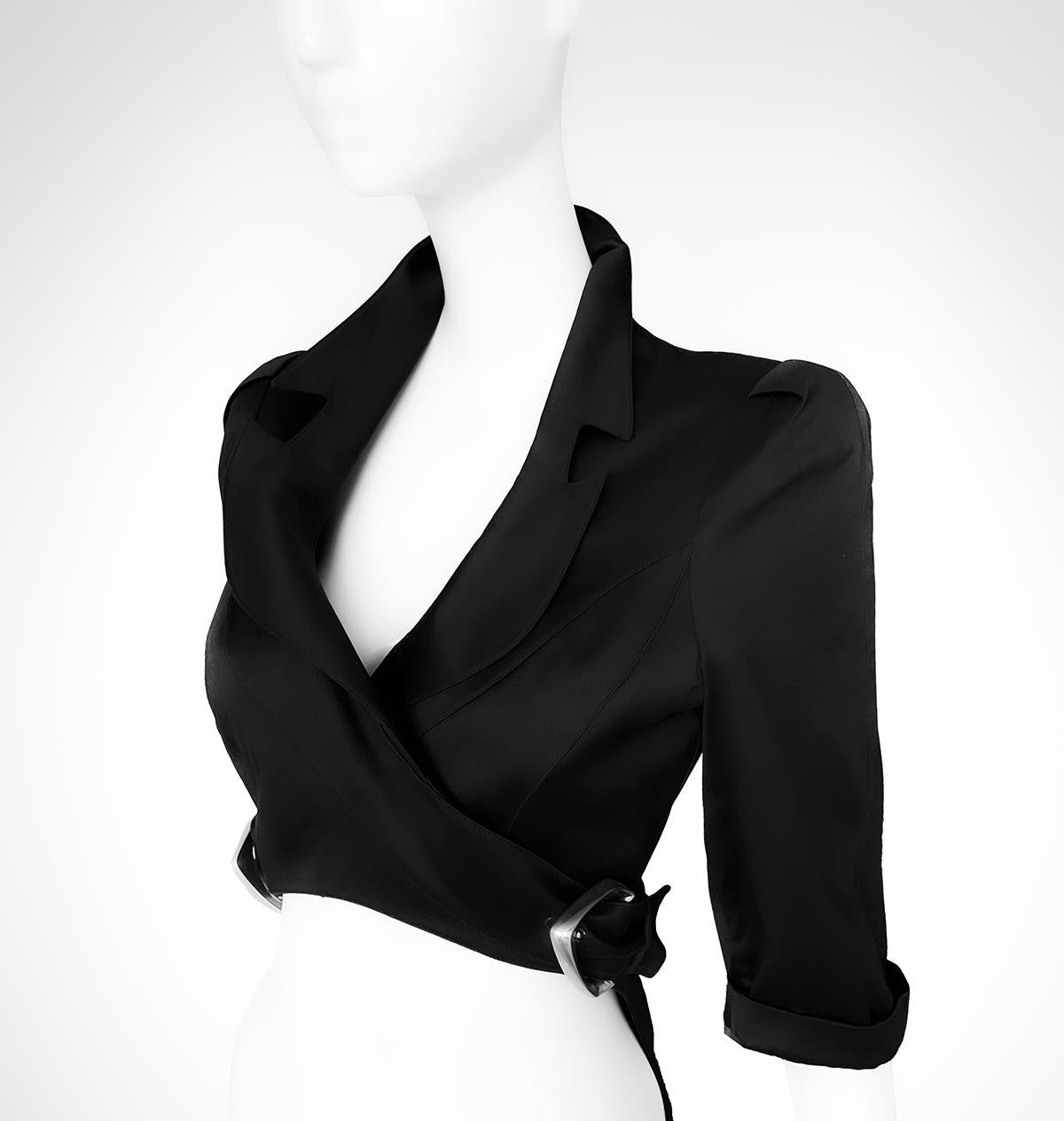 Rare Thierry Mugler SS 1992 Ruway Black Jacket Coat Blouse In Excellent Condition For Sale In Berlin, BE