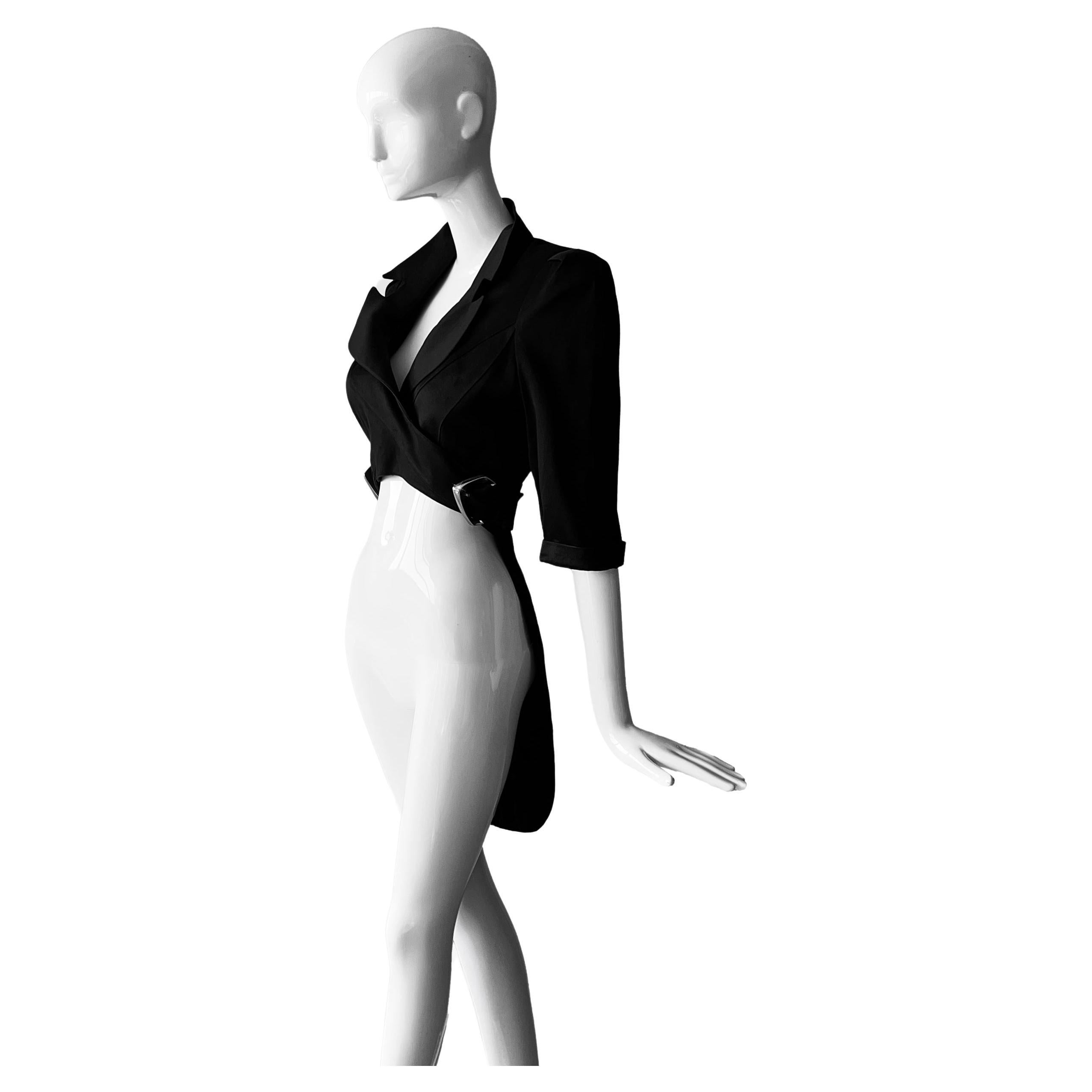 Rare Thierry Mugler SS 1992 Ruway Black Jacket Coat Blouse For Sale