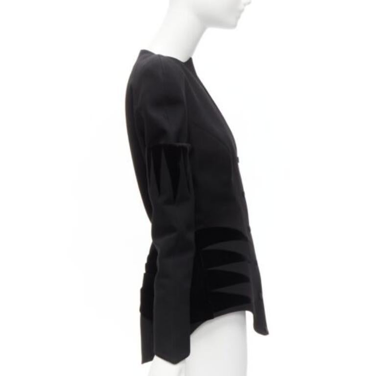 raro Thierry Mugler Giacca peplo in velluto geometrico di lana nera vintage  IT40 S In condizioni ottime in vendita a Hong Kong, NT