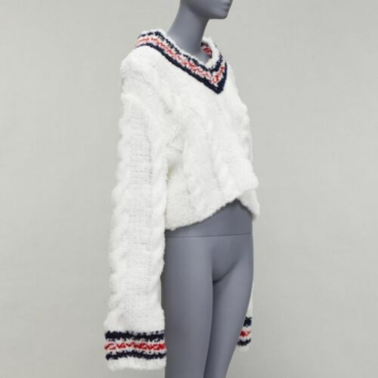 Gray rare THOM BROWNE 2018 Runway hand knit tulle oversized varsity sweater IT36 XXS For Sale