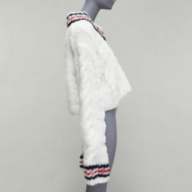 rare THOM BROWNE 2018 Runway hand knit tulle oversized varsity sweater IT36 XXS In New Condition For Sale In Hong Kong, NT